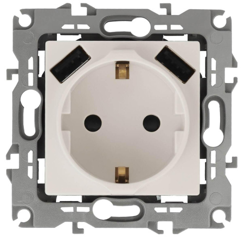 Розетка ЭРА Intro Solo Schuko P+E 16A 250V со шторками 2хUSB слоновая кость 12-4109-02 Б0047841 Розетка ЭРА Intro Solo Schuko P+E 16A 250V со шторками 2хUSB слоновая кость 12-4109-02 Б0047841