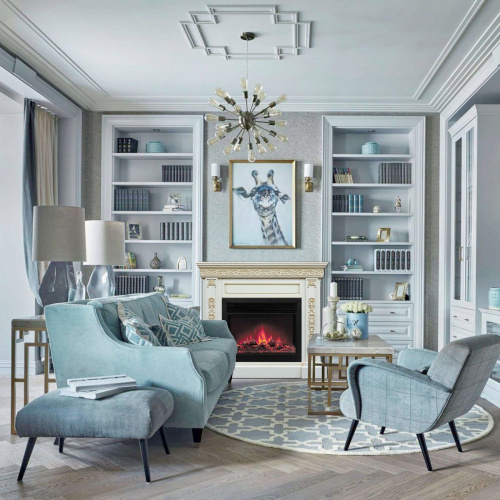 Каминокомплект EKATERINA/ЕКАТЕРИНА Бежевый дуб с золотой патиной с очагом Электроочаг MOONBLAZE LUX/МУНБЛЕЙЗ фото 2