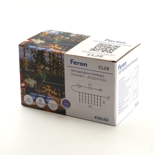 Светодиодная гирлянда Feron CL28 занавес Водопад  3*3м  + 3м 230V синий с контроллером, c питанием от сети, белый шнур фото 3