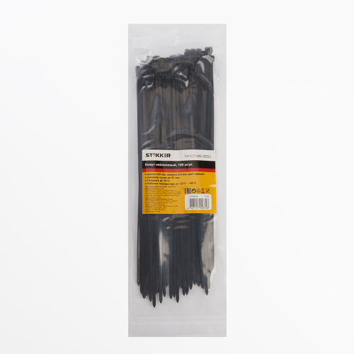 Хомут нейлоновый STEKKER NYCT36-250 3,6x250 мм, d пучка max 65 мм, нагрузка 18 кг, черный, упаковка 100 шт фото 2