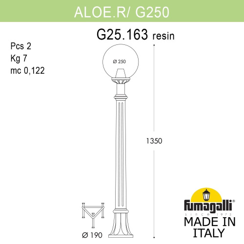Fumagalli Садовый светильник-столбик FUMAGALLI ALOE`.R/G250 G25.163.000.AYE27 фото 2 Fumagalli Садовый светильник-столбик FUMAGALLI ALOE`.R/G250 G25.163.000.AYE27 фото 2