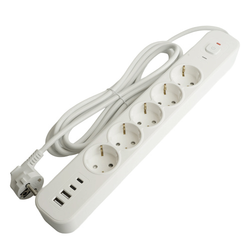 Сетевой фильтр 5-местный с/з STEKKER3x1мм2, 1,8 м, 250В, 16А, 2 USB-A+2 Type-C, серия Nova, белый фото 4 Сетевой фильтр 5-местный с/з STEKKER3x1мм2, 1,8 м, 250В, 16А, 2 USB-A+2 Type-C, серия Nova, белый фото 4
