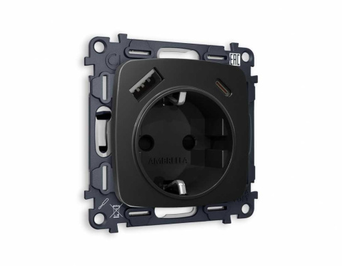 Комплект механизма электрической розетки AMBRELLA VOLT OMEGA Черный матовый 2USB A+C 20W (быстрая зарядка) с/з QUANT (OP8100, VM160) MO810010 Комплект механизма электрической розетки AMBRELLA VOLT OMEGA Черный матовый 2USB A+C 20W (быстрая зарядка) с/з QUANT (OP8100, VM160) MO810010