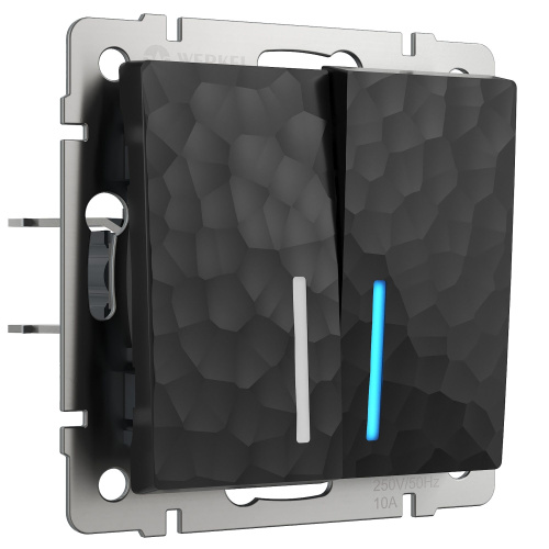 Выключатель двухклавишный с подсветкой (Hammar черный) W1220108 Выключатель двухклавишный с подсветкой (Hammar черный) W1220108