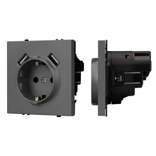Механизм розетки с USB зарядкой SCT-NOBE-MUAA-SFPL-GR (230V, 16A) Arlight 054291 Механизм розетки с USB зарядкой SCT-NOBE-MUAA-SFPL-GR (230V, 16A) Arlight 054291