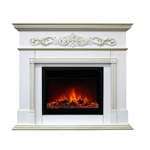 Каминокомплект BEETHOVEN/БЕТХОВЕН Белый дуб с золотой патиной с очагом Электроочаг MOONBLAZE LUX/МУНБЛЕЙЗ