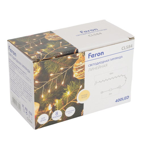 Светодиодная гирлянда Кластер (на проволоке) Feron CL584 линейная 400 LED 12м 2700К, c питанием от сети 230V, прозрачный шнур фото 9