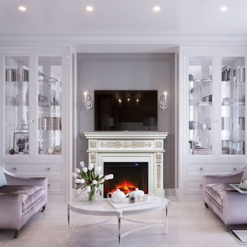 Каминокомплект ESTELLA/ЭЛЛИ Белый дуб с золотой патиной с очагом Электроочаг SPARTA 25.5 фото 3