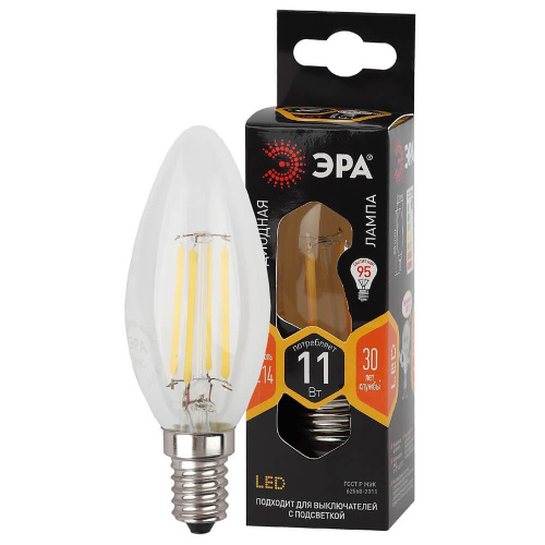 Лампа светодиодная филаментная ЭРА E14 11W 2700K прозрачная F-LED B35-11w-827-E14 Б0046985 фото 5 Лампа светодиодная филаментная ЭРА E14 11W 2700K прозрачная F-LED B35-11w-827-E14 Б0046985 фото 5