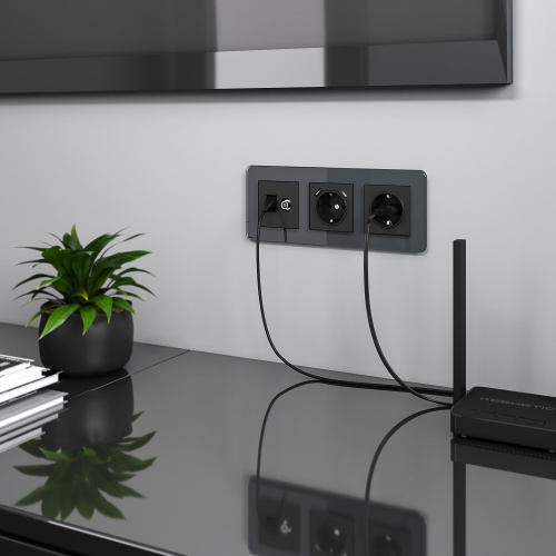 Розетка ТВ+Ethernet RJ-45 6 cat. (черный матовый) W1181308 фото 3 Розетка ТВ+Ethernet RJ-45 6 cat. (черный матовый) W1181308 фото 3