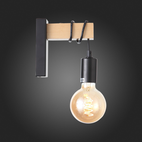 SL1142.401.01 Светильник настенный Черный, Светлое дерево E27 1*60W BAGETTI фото 6