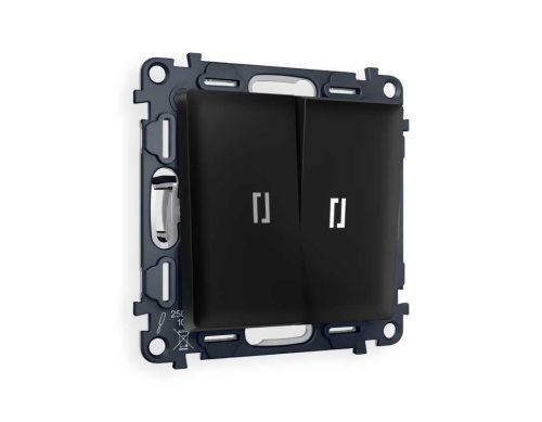 Комплект механизма 2-кл выключателя AMBRELLA VOLT с подсветкой 5600K ALFA Черный матовый QUANT (AP8040, VM115, G14W) MA804015