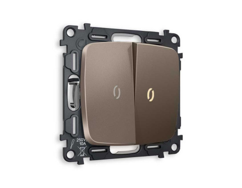 Комплект механизма 2-кл выключателя AMBRELLA VOLT с подсветкой 3200K OMEGA Темная бронза матовый QUANT (OP6340, VM115, G11Y) MO634010