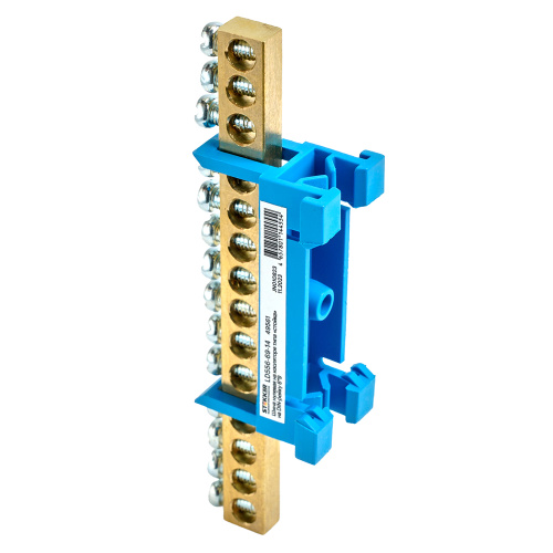 Шина "N" на изоляторе STEKKER 6*9 тип "стойка" на DIN-рейку 14 выводов, синий, LD556-69-14 фото 3