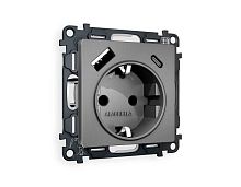 Комплект механизма электрической розетки AMBRELLA VOLT ALFA Антрацит серый 2USB A+C 20W (быстрая зарядка) с/з QUANT (AP6600, VM160) MA660010