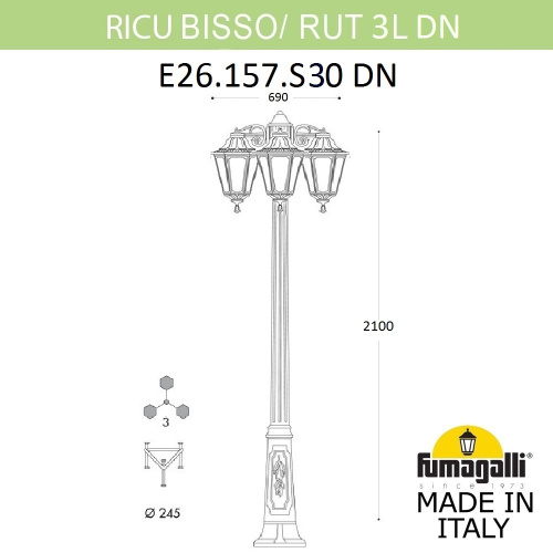Fumagalli Садово-парковый фонарь FUMAGALLI RICU BISSO/RUT 3L DN E26.157.S30.BXE27DN фото 3 Fumagalli Садово-парковый фонарь FUMAGALLI RICU BISSO/RUT 3L DN E26.157.S30.BXE27DN фото 3