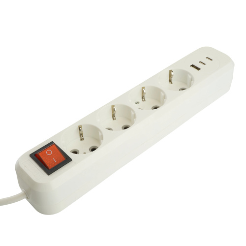 Удлинитель 4-местный с/з с выключ. STEKKER HM071-41-05 3x1мм2, 5м, 250В, 16А, 1USB+2C, 2.4A, сер Home, белый фото 5 Удлинитель 4-местный с/з с выключ. STEKKER HM071-41-05 3x1мм2, 5м, 250В, 16А, 1USB+2C, 2.4A, сер Home, белый фото 5