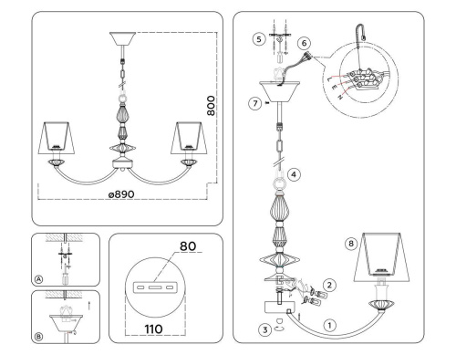 Подвесная люстра Ambrella Light High Light Ceramo Classic LH75025 фото 8