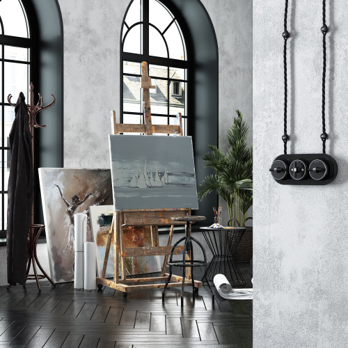 Переключатель/выключатель одноклавишный Vintage черный матовый/хром W5812051 фото 6