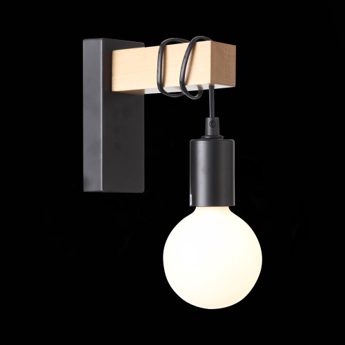 SL1142.401.01 Светильник настенный Черный, Светлое дерево E27 1*60W BAGETTI фото 11