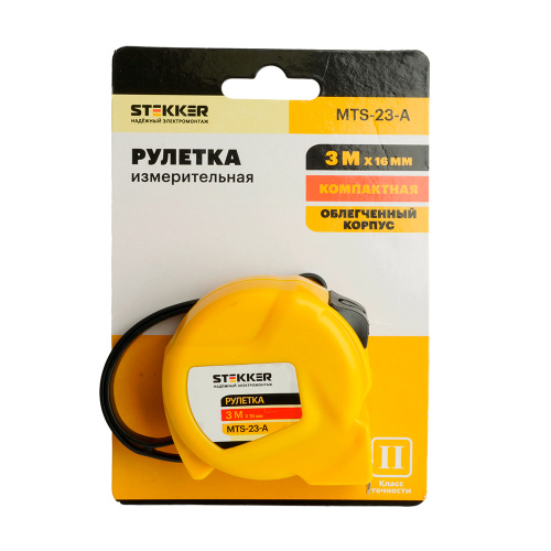 Рулетка, 3 м х 16 мм, II класс точности, пластик MTS-23-А фото 3