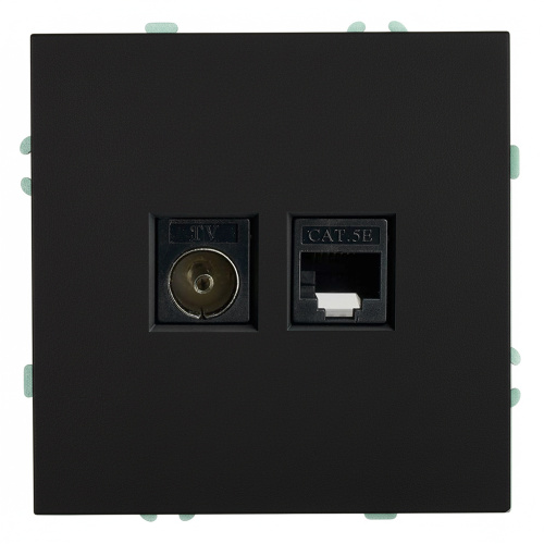 Розетка TV + компьютерная RJ-45 (механизм), STEKKER, RST00-5106-05, серия Эмили, черный уголь, soft touch