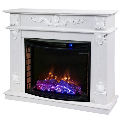 Каминокомплект PHILADELPHIA/ВЕРОНА Белый фактурный с золотой патиной с очагом Электроочаг QUEEN/КУИН 25.5 фото 2