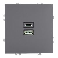 Розетка 2-местная USB + Type C (механизм), STEKKER, 250В, 20W, серия Эмили, RST10-5115-10, платиново-серый, soft touch