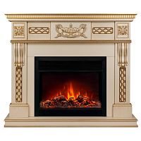 Каминокомплект CORSICA LUX/МАЛАГА ЛЮКС Бежевый дуб с золотой патиной с очагом Электроочаг MOONBLAZE LUX/МУНБЛЕЙЗ