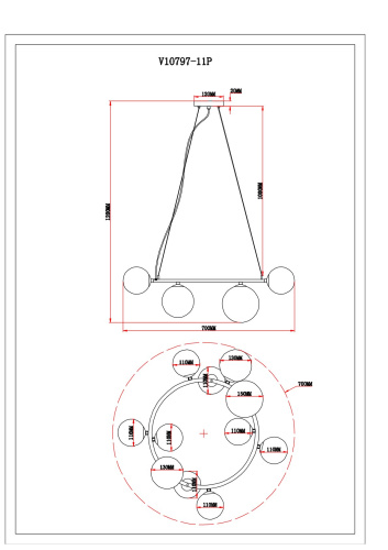 Светильник подвесной Moderli V10797-11P Renny фото 5 Светильник подвесной Moderli V10797-11P Renny фото 5