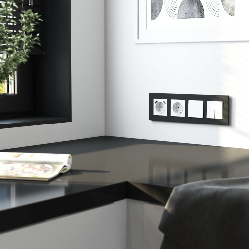 Рамка из поликарбоната на 4 поста Slab черный софт W0042908 фото 3