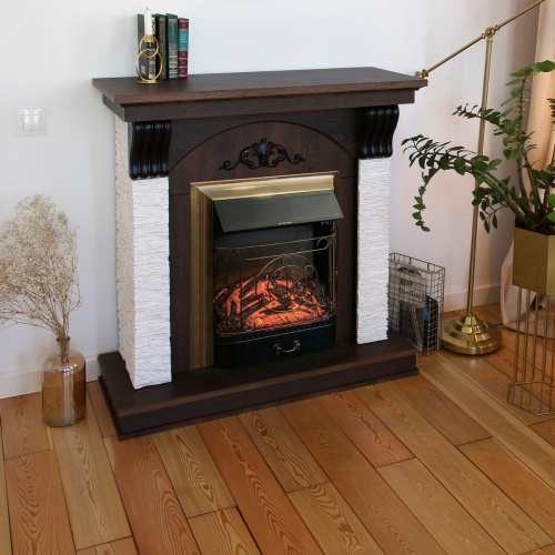 Электрокамин RealFlame Corfino NT орех с очагом Majestic Lux Brass фото 4