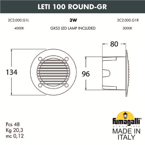 Светильник для подсветки лестниц встраиваемый FUMAGALLI LETI 100 Round-GR 2C2.000.000.LYG1L фото 3 Светильник для подсветки лестниц встраиваемый FUMAGALLI LETI 100 Round-GR 2C2.000.000.LYG1L фото 3
