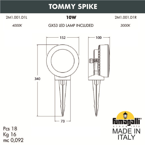 Ландшафтный светильник FUMAGALLI TOMMY SPIKE 2M1.001.000.LXD1L фото 2 Ландшафтный светильник FUMAGALLI TOMMY SPIKE 2M1.001.000.LXD1L фото 2
