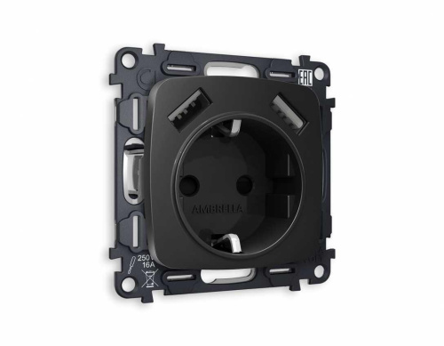 Комплект механизма электрической розетки AMBRELLA VOLT OMEGA Черный матовый 2USB A+A 18W (быстрая зарядка) с/з QUANT (OP8090, VM155) MO809010 Комплект механизма электрической розетки AMBRELLA VOLT OMEGA Черный матовый 2USB A+A 18W (быстрая зарядка) с/з QUANT (OP8090, VM155) MO809010