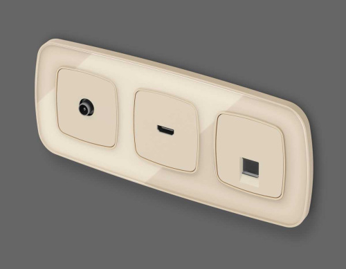 Комплект механизма компьютерной розетки RJ-45 экранированной с автоматической защитной шторкой OMEGA Бежевый матовый QUANT (OP3320, VM185) MO332005 фото 2
