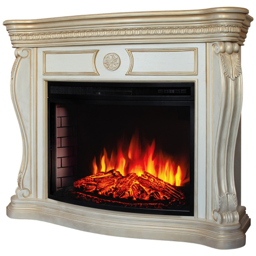 Каминокомплект BARCELONA/БАРСЕЛОНА Бежевый дуб с золотой патиной с очагом Электроочаг FIRESPACE/ФАЕРСПЕЙС 33 фото 2