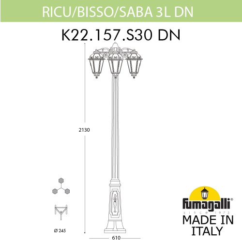 Fumagalli Садово-парковый фонарь FUMAGALLI RICU BISSO/SABA 3L DN K22.157.S30.BYE27DN фото 3