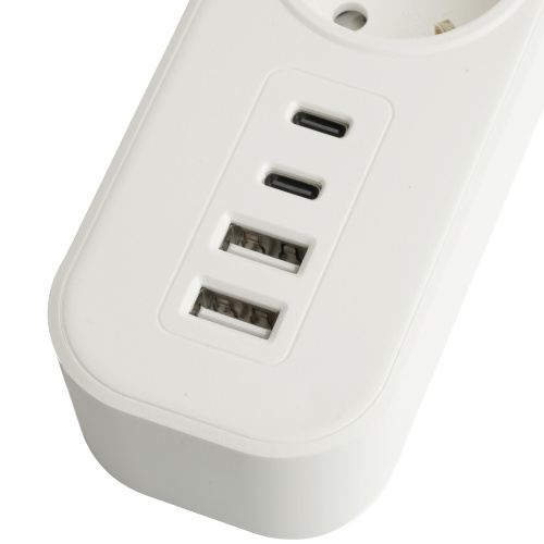 Сетевой фильтр 5-местный с/з STEKKER3x1мм2, 1,8 м, 250В, 16А, 2 USB-A+2 Type-C, серия Nova, белый фото 5 Сетевой фильтр 5-местный с/з STEKKER3x1мм2, 1,8 м, 250В, 16А, 2 USB-A+2 Type-C, серия Nova, белый фото 5