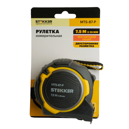 Рулетка, 7,5 м х 25 мм, магнит, II класс точности, двухстороннее нанесение, STEKKER MTS-87-P фото 2