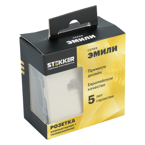 Розетка TV + компьютерная RJ-45 (механизм), STEKKER, серия Эмили, RST00-5106-08, кашемир, soft touch фото 2
