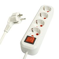 Удлинитель четырехместный с/з  с выключ. STEKKER HM07-41-03 3x1мм2, 3м, серия Home (У16А-003), белый