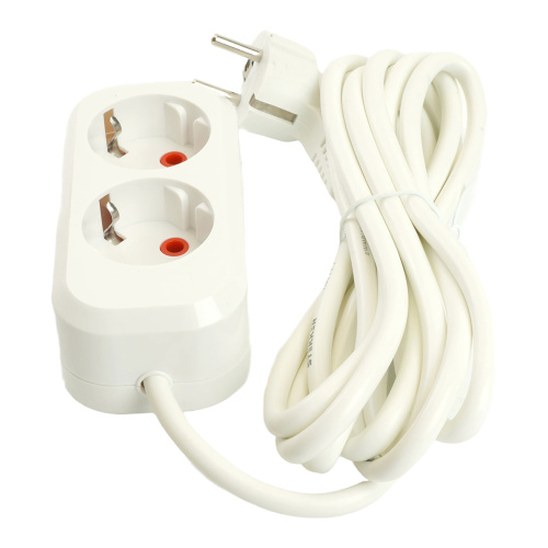 Удлинитель двухместный с/з  STEKKER HM06-21-02 3x1мм2, 2м, серия Home (У10-001), белый фото 5