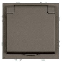 Розетка 1-местная с крышкой с защ. штор, STEKKER, с/з, IP42, 250В, 16А, серия Эмили, RST16-5112-09, антрацит, soft touch
