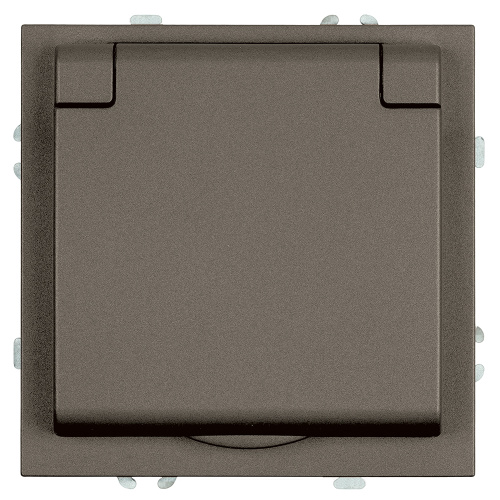 Розетка 1-местная с крышкой с защ. штор, STEKKER, с/з, IP42, 250В, 16А, серия Эмили, RST16-5112-09, антрацит, soft touch
