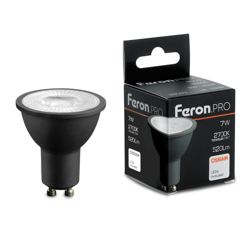 Лампа светодиодная Feron.PRO LB-1607 GU10 7W 175-265V 2700K  в черном корпусе
