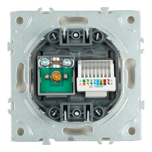 Розетка TV + компьютерная RJ-45 (механизм), STEKKER, серия Эмили, RST00-5106-08, кашемир, soft touch фото 6