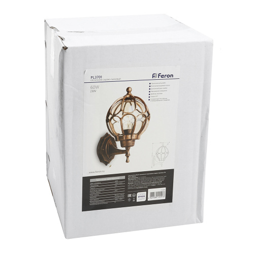 Светильник садово-парковый Feron PL3701  круглый на стену вверх 60W 230V E27, черное золото фото 5
