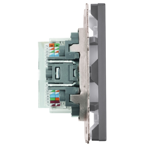 Розетка компьютерная 2-местная RJ-45 (механизм), STEKKER, серия Эмили, RST00-5111-10, платиново-серый, soft touch фото 5