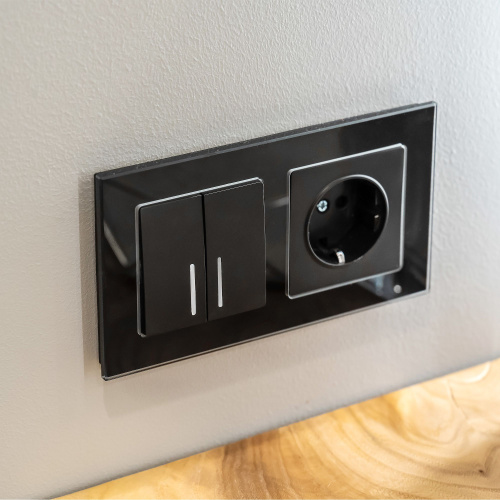 Выключатель двухклавишный с подсветкой (черный матовый) W1120108 фото 7